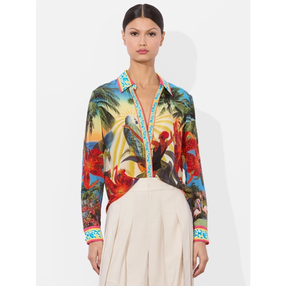 Alice + Olivia Willa Silk Blouse Island Dreams size XS, $375 NWT